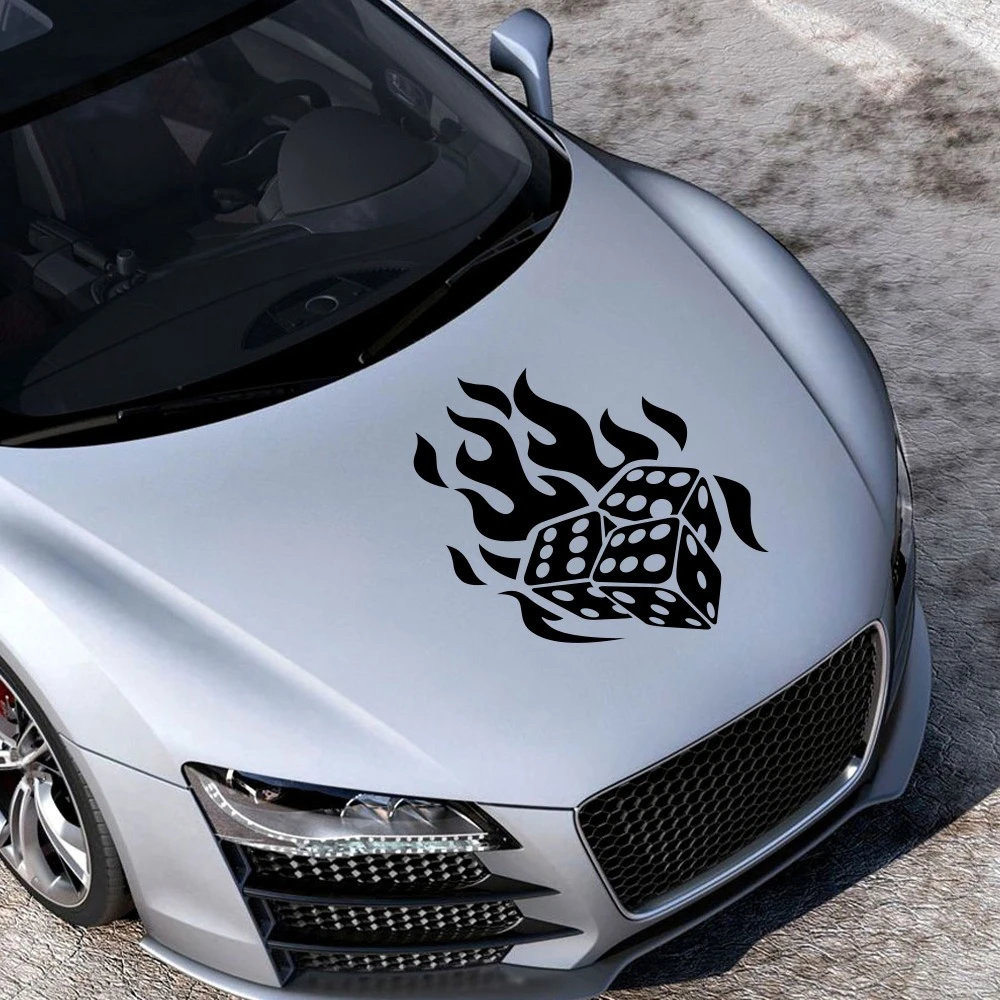 

Наклейка на капот автомобиля с графикой в виде пламени и игральных костей, виниловая наклейка для авто, фургонов, грузовиков, внедорожников, самоклеящаяся, для декора кузова и окон автомобиля, аксессуары