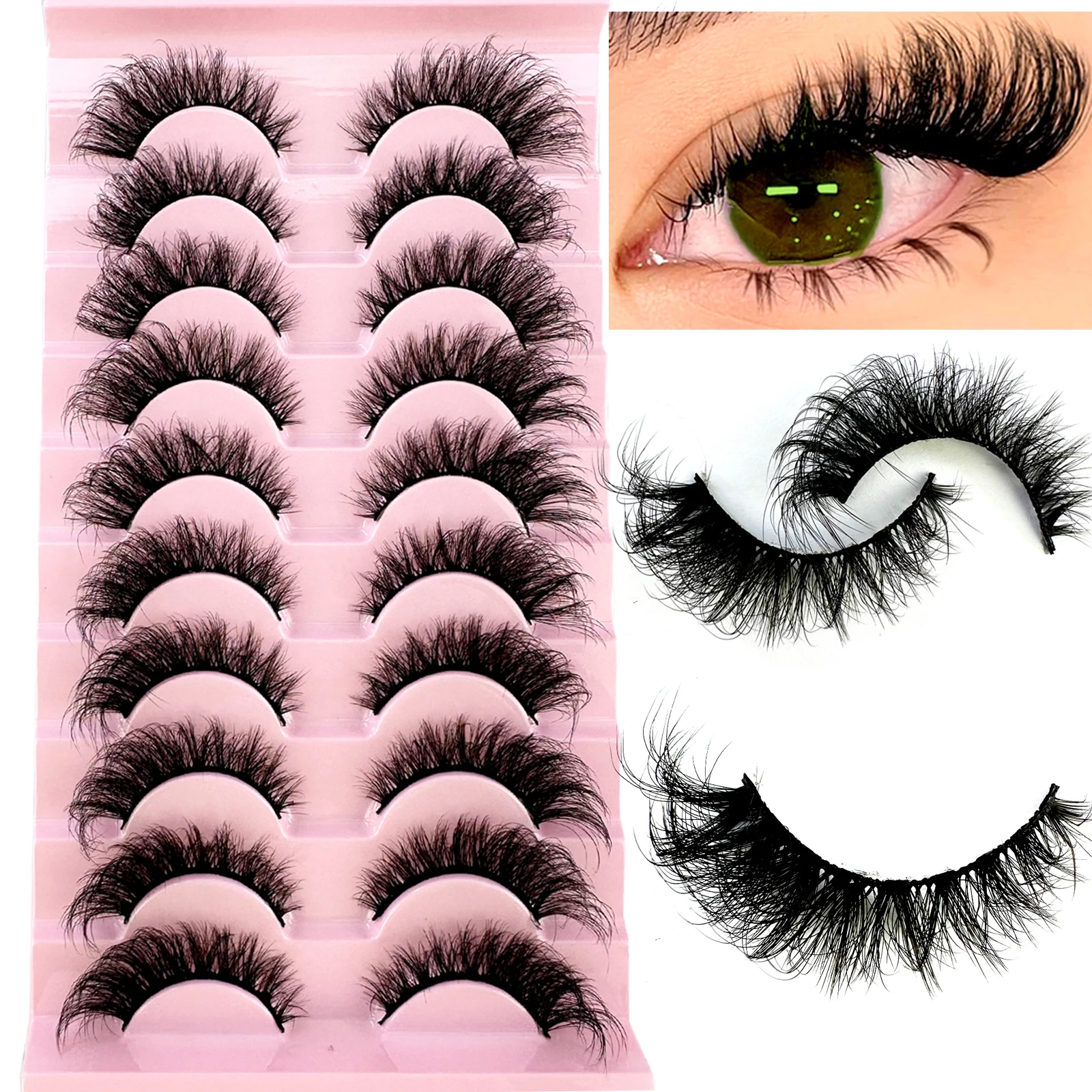 Nowe 10 par kocie rzęsy Faux Mink Eyelashes Naturalne długie rzęsy Manga Winged End Eye Wydłużone rzęsy Fałszywe rzęsy Makijaż