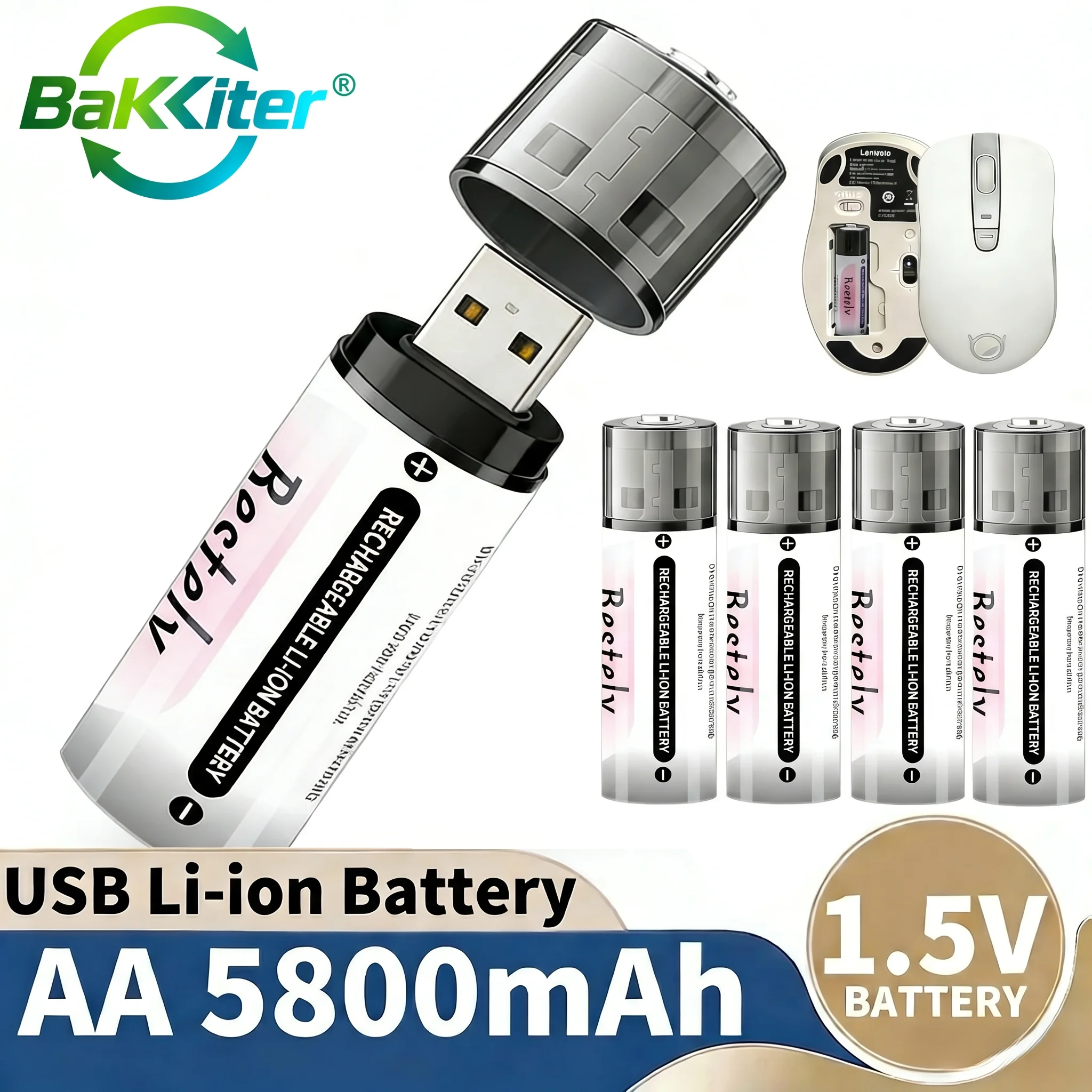 1.5V AA 5800mAh Lithium Rechargeable Battery High Capacity Fast Charging Li-ion Batteries with USB Port for remote control mouse