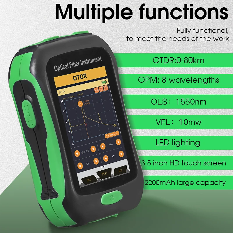 Imagem -03 - Mini 80km Fibra Óptica Reflectômetro Fibra Ativa Teste ao Vivo Tela Touchable Otdr Built-in Opm Vfl Ols Iluminação Led Aua18u 18a