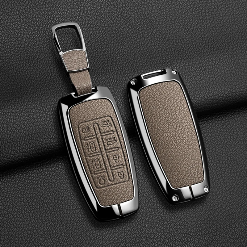 

Zinc Alloy Leather Car Key Case Cover Protection Shell With Keychain For Hyundai Genesis G80 GV70 GV80 GV90 2019 2020 2021 2022