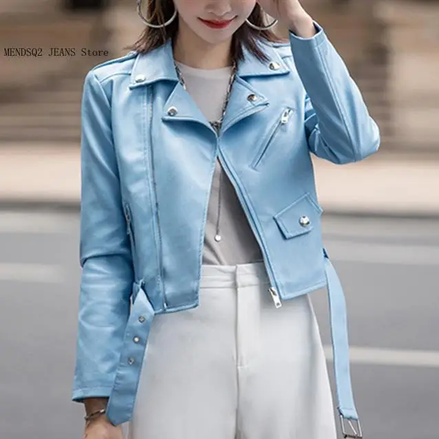 Women's Motorcycle Stylish Girl Leather Jacket Autumn and Winter Korean Short Suit Collar Small Coat