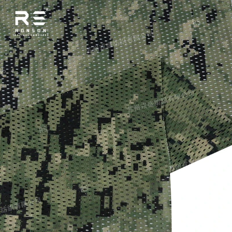 AOR2 Woodland Camouflage Printed 120gsm Light Weight Double Sided Printed Polyester Mesh Fabric  for Tactical Mask Neck Scarf