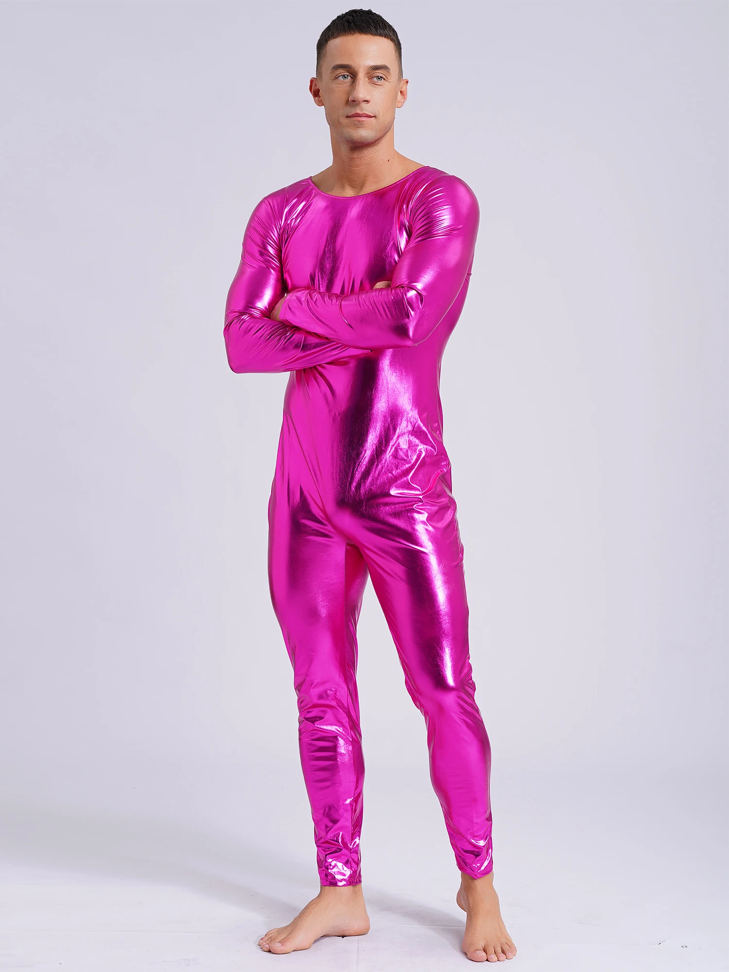 بدلة قفز رجالي معدنية لكامل الجسم بدلة لامعة من Unitard رقص الجاز ديسكو بار مهرجان أوستاج أزياء الرقص #3