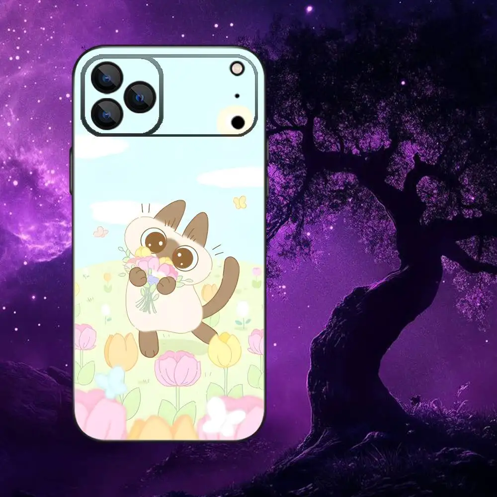 حافظة هاتف لطيفة على شكل قطة من A-Azukisan لهواتف iPhone 17,16,15,14,13,12,Pro,Max,Plus,E,SE4,Air,Mini Black Soft Box