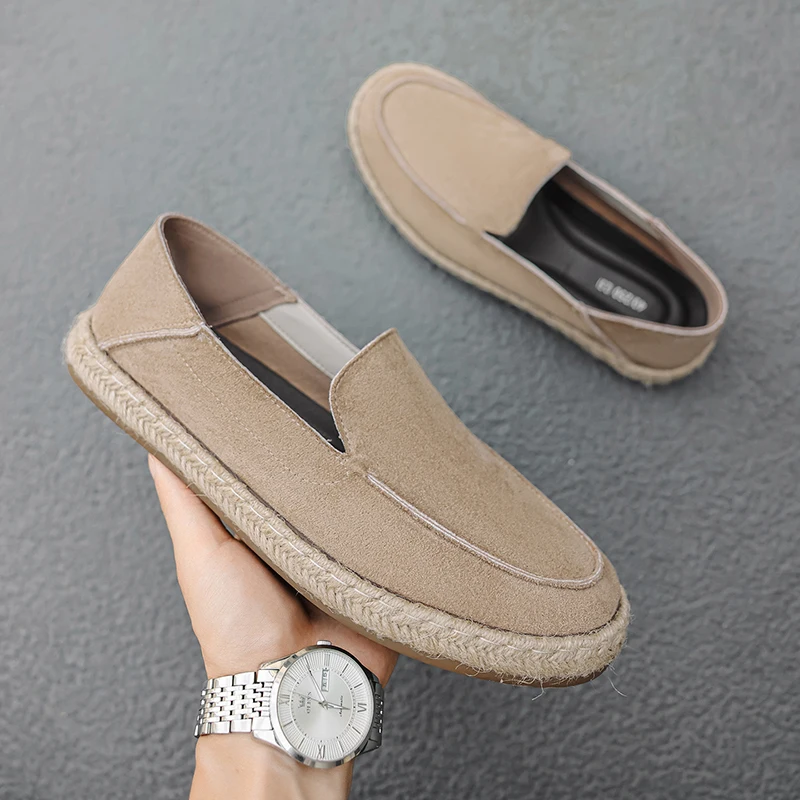 Classics Slip on Leather Loafers for Men Flats Sole Breathable Shoes Elegant Business Casual Daily Walking Footwear Lightweight