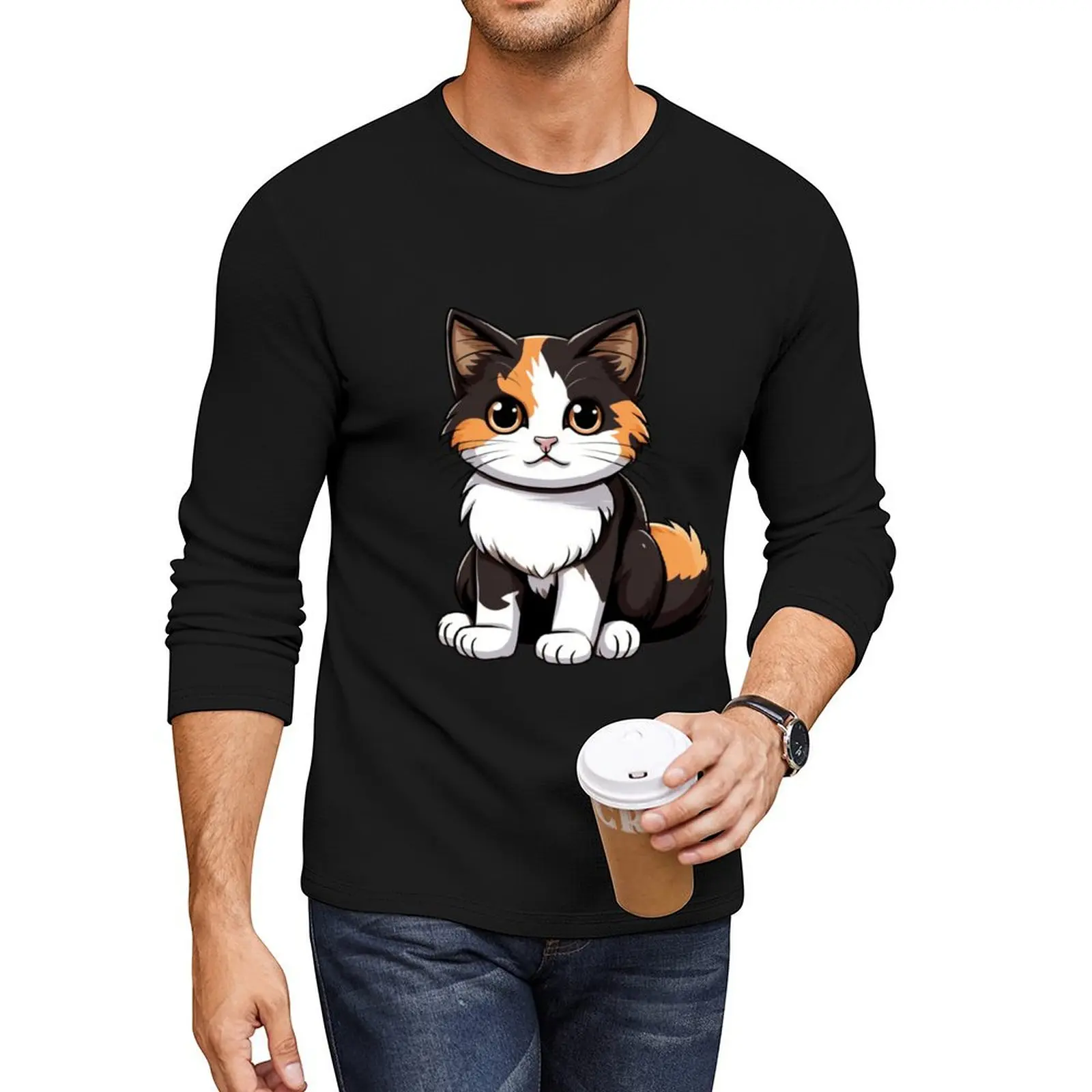 Whiskered Charm: Adorable Calico Cat Artistry Long T-Shirt Blouse shirts graphic tees quick drying shirt men clothes