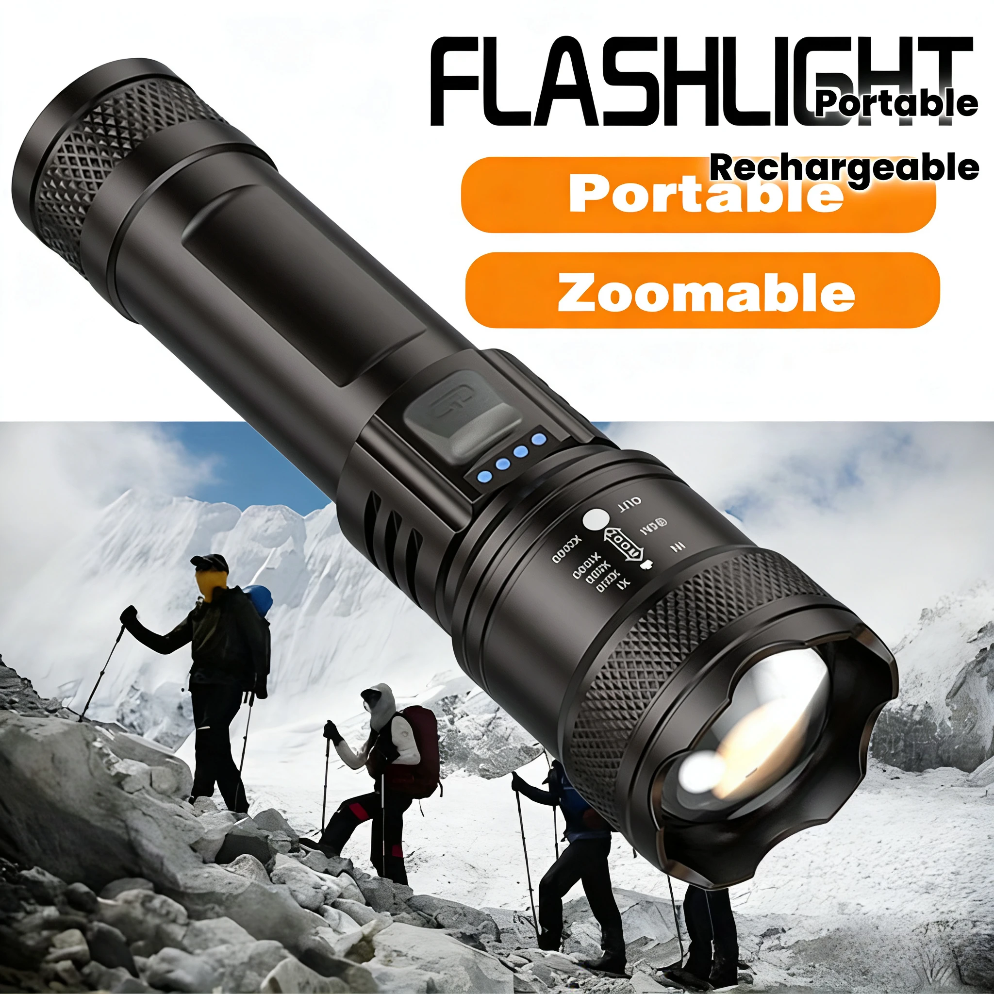 Linterna LED ultrabrillante, linterna táctica con Zoom de largo alcance recargable tipo C de 2000LM, linterna de pesca para acampar de emergencia al aire libre