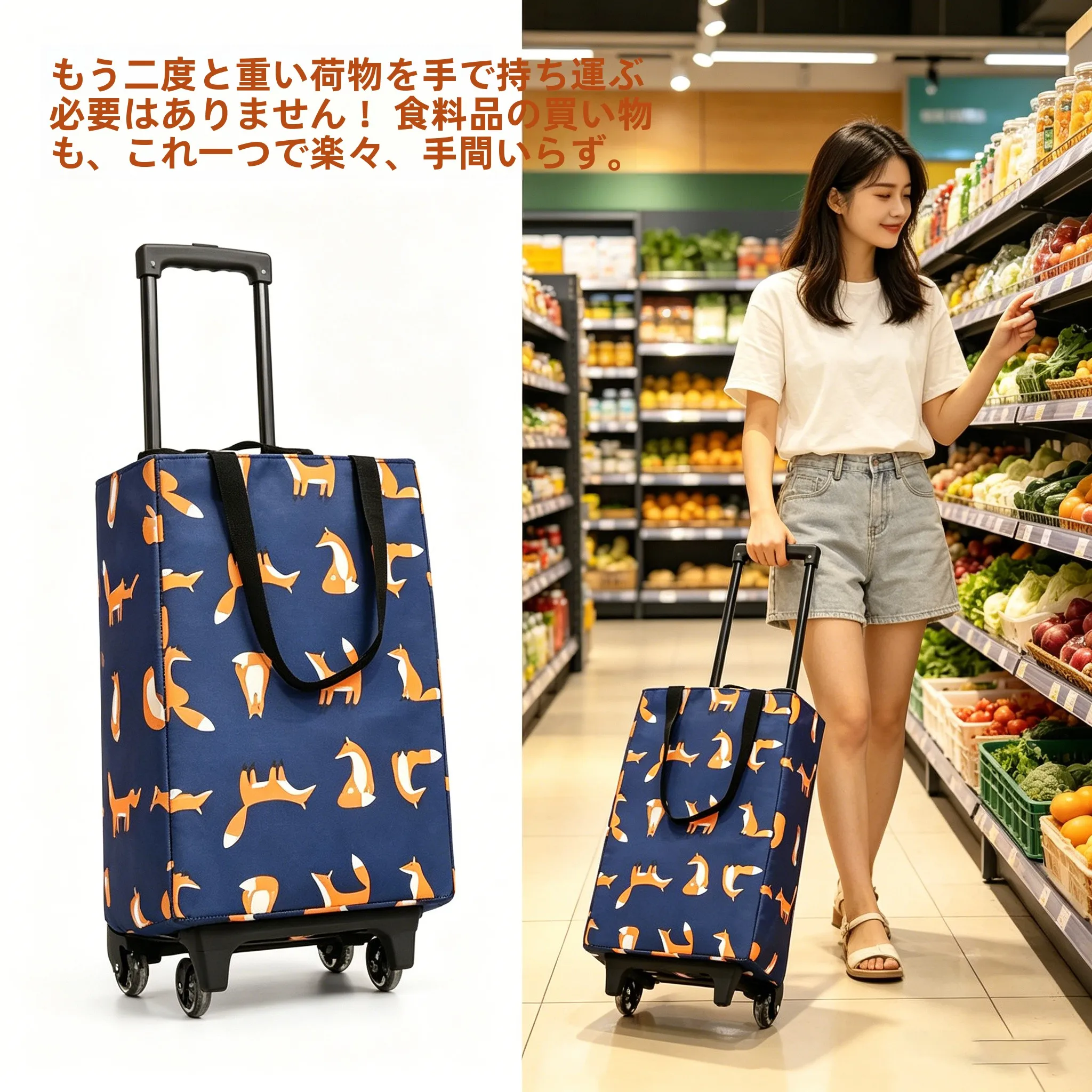 若者向け軽量耐久性多機能ショッピングカート頑丈な野菜買い戻し用トロリー折りたたみ式プルロッドカート