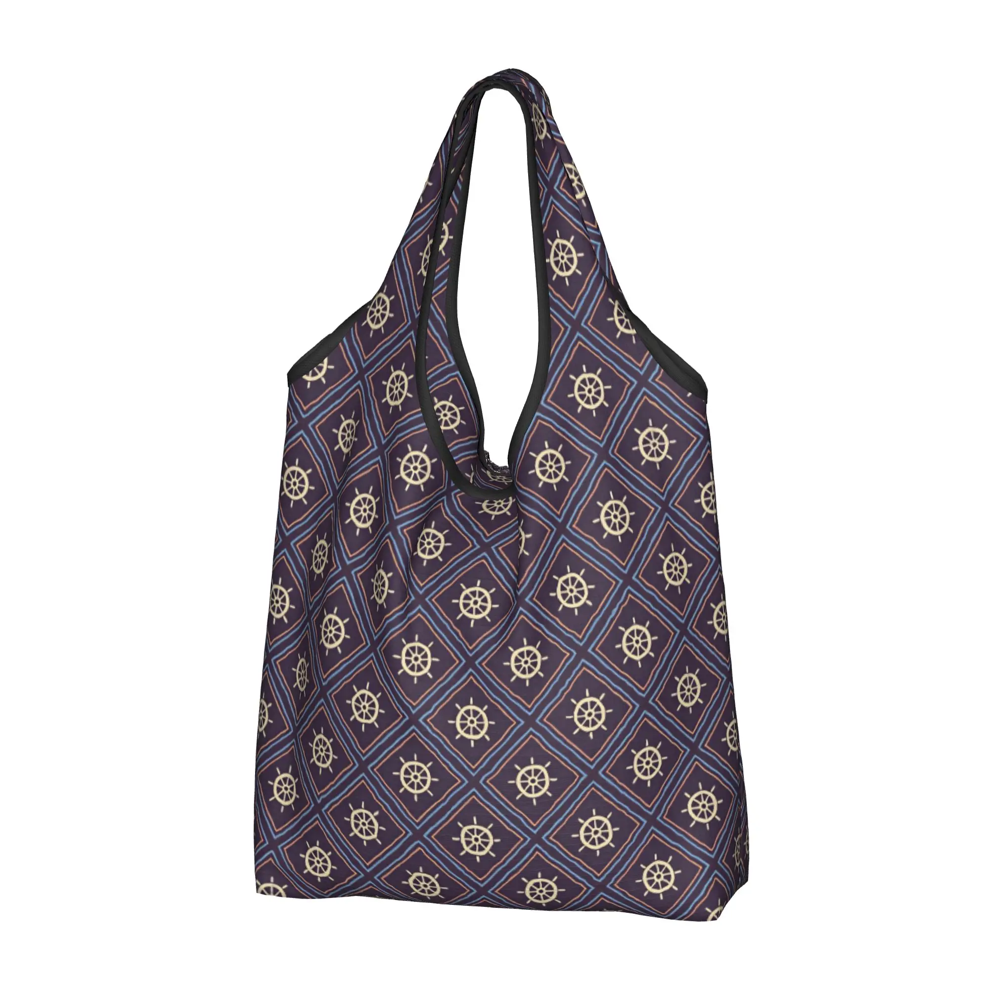 Nautical Maritime Helm Texture Plaid Grocery Tote Shopping Bag Women Cute  Shopper Shoulder Bag Big Capacity Handbags