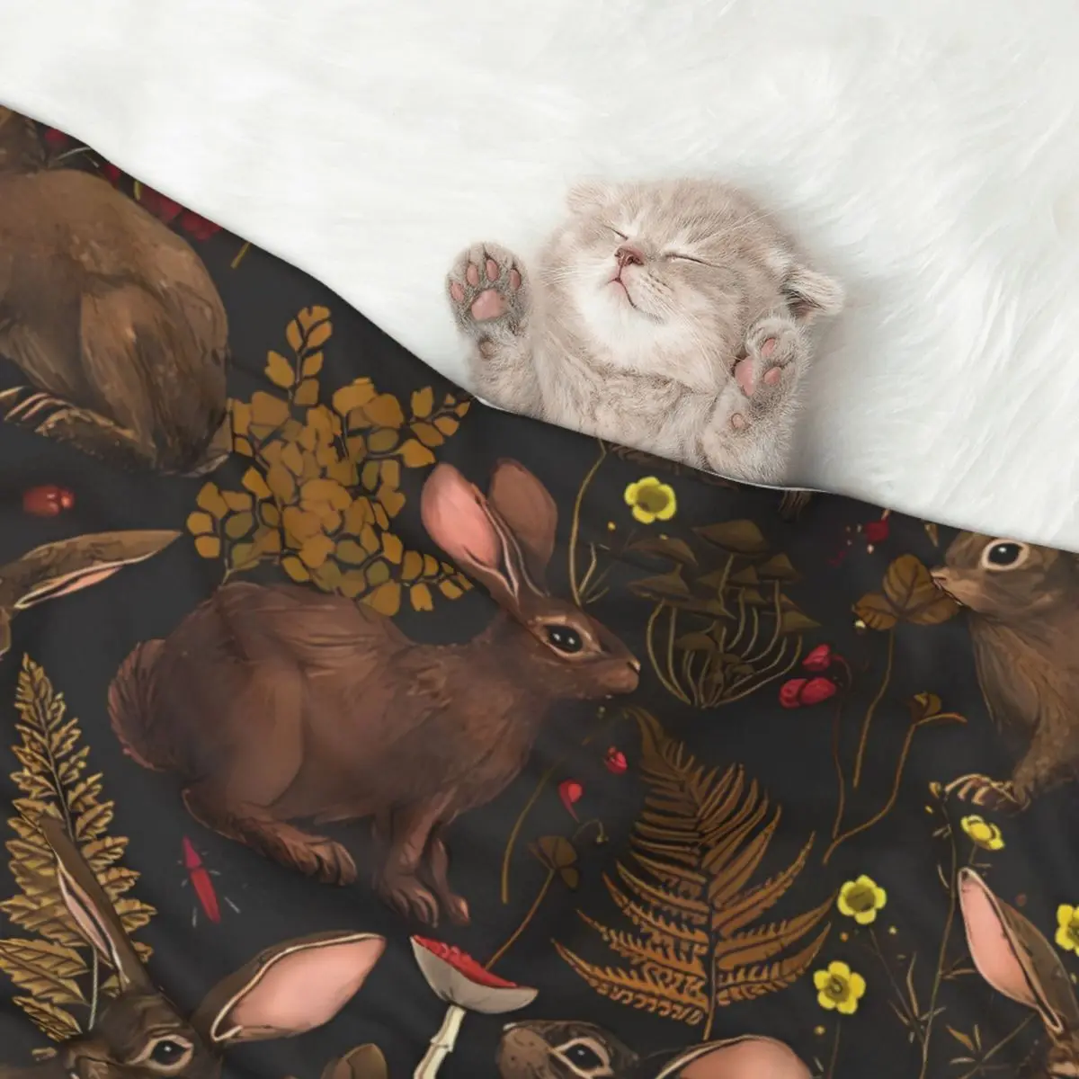 Rabbits And Woodland Flora Warm Pet Blanket Soft Fluffy,Cute Cat Dog Blanket Warm Comfortable dog sleeping Pet Blanket