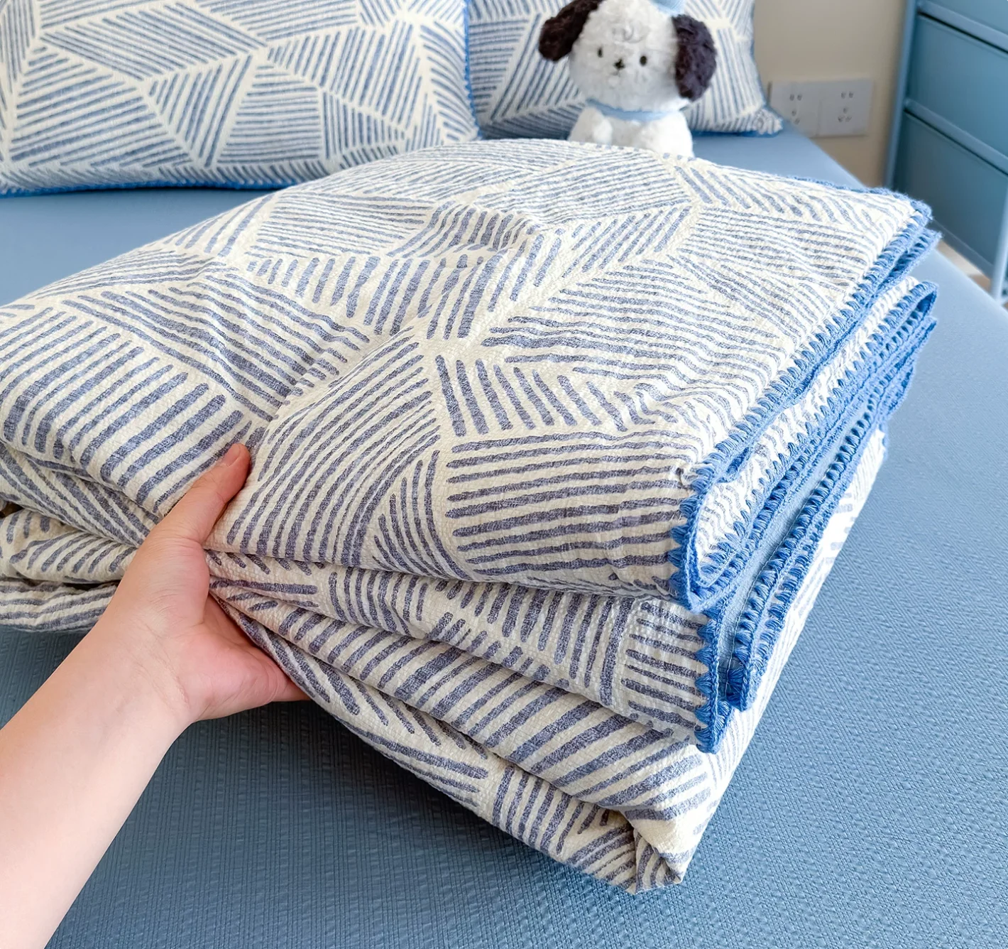 Washed cotton linen New Machine Washable Quilt for Children, Air Conditioned, Single Thin Edition