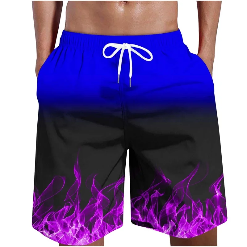 Full Print Fire Pattern Men\'s Swim Trunks 3D Flame Printed Quick Dry Shorts For Men Beach Surf Board Shorts Swimwear