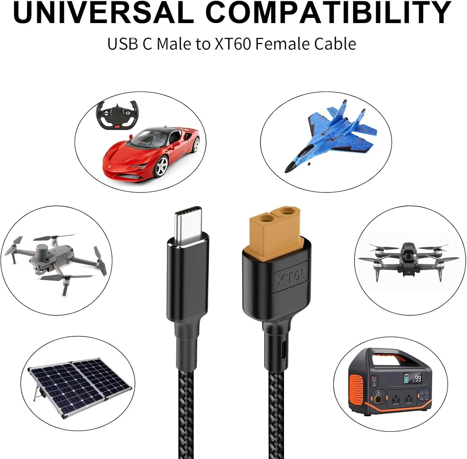 USB C to XT60 Adapter Type-C to XT60 Converter Charging Cord Aeronautical Car Model for Toolkitrc M7 M6 M6D M8S 100W PD Charger