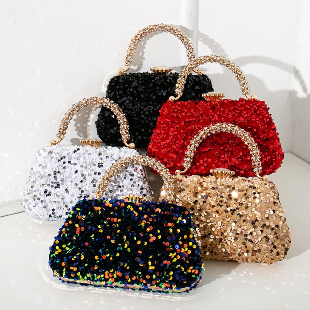 

Vintage 2025 New Fashion Women's Dinner Bag Clutch Sequined Banquet Diamond Portable Small Square Bag Carteras De Fiesta Flores