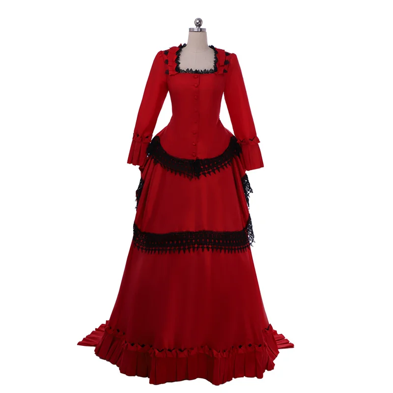 1820s Women’s Victorian Red Bustle Ball Gown Duchess Everyday Dress  Masquerade Dress Theater Costume