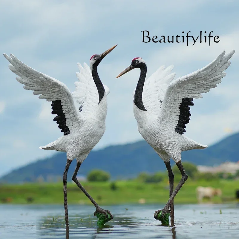 Outdoor Simulated Crane Sculpture Red-crowned Crane Model Garden Landscape Pool Garden Ornament Decoration