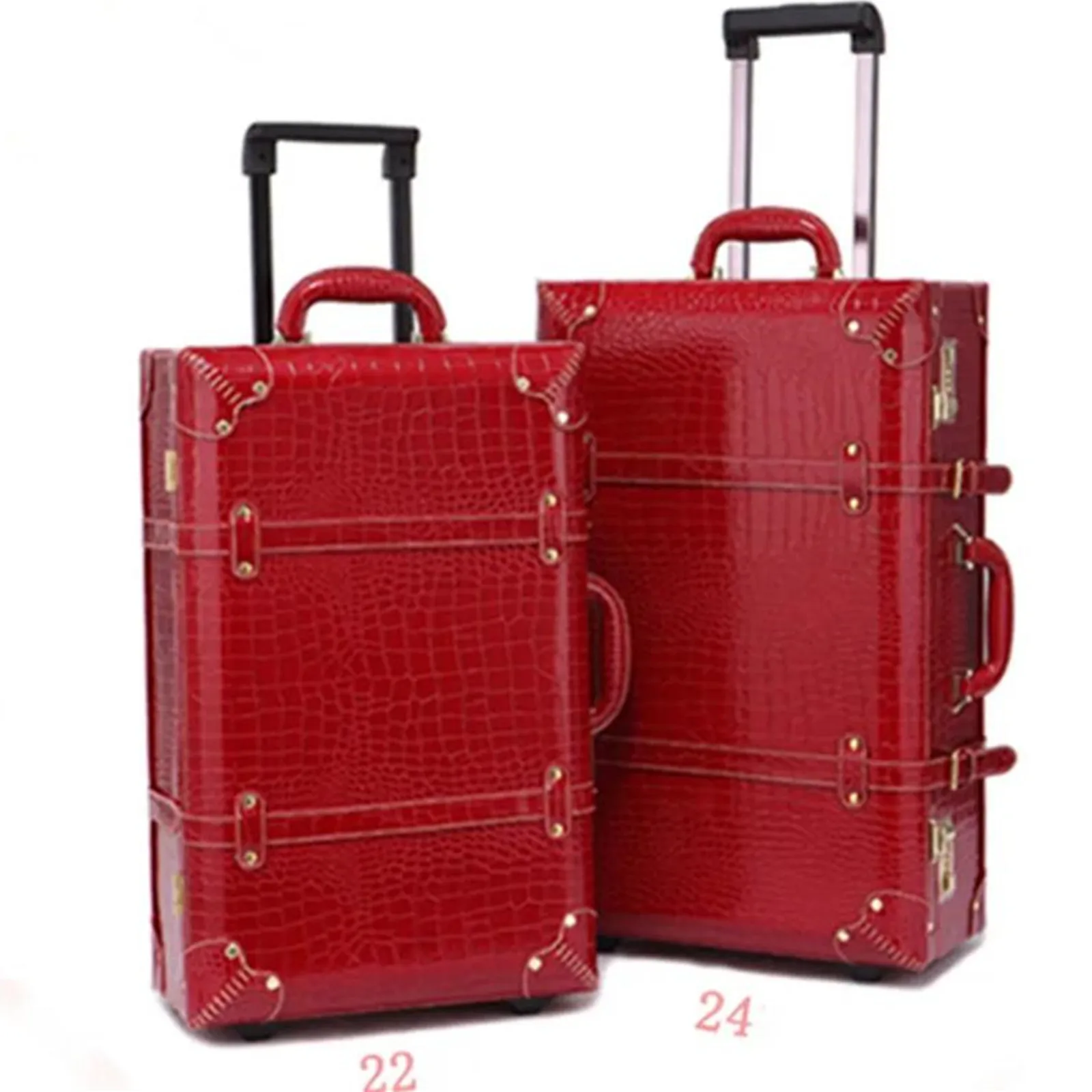 

Girl Retro Big Red Bag Luggage Set Suitcase Women Travel Bags PU Leather Box PU Marry Trolley Case Cosmetic style Lock Mute13 22