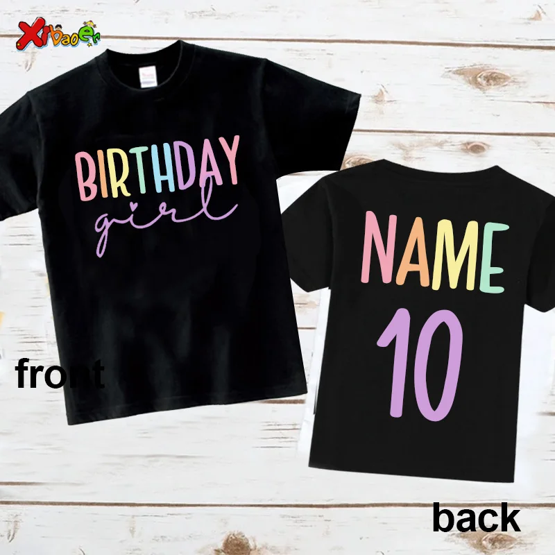 Birthday Girl T Shirt Party Outfits for Kids Custom Name Shirts Baby Girl Clothing Cute T-shirt Kids Clothes 10th Birthday Girls