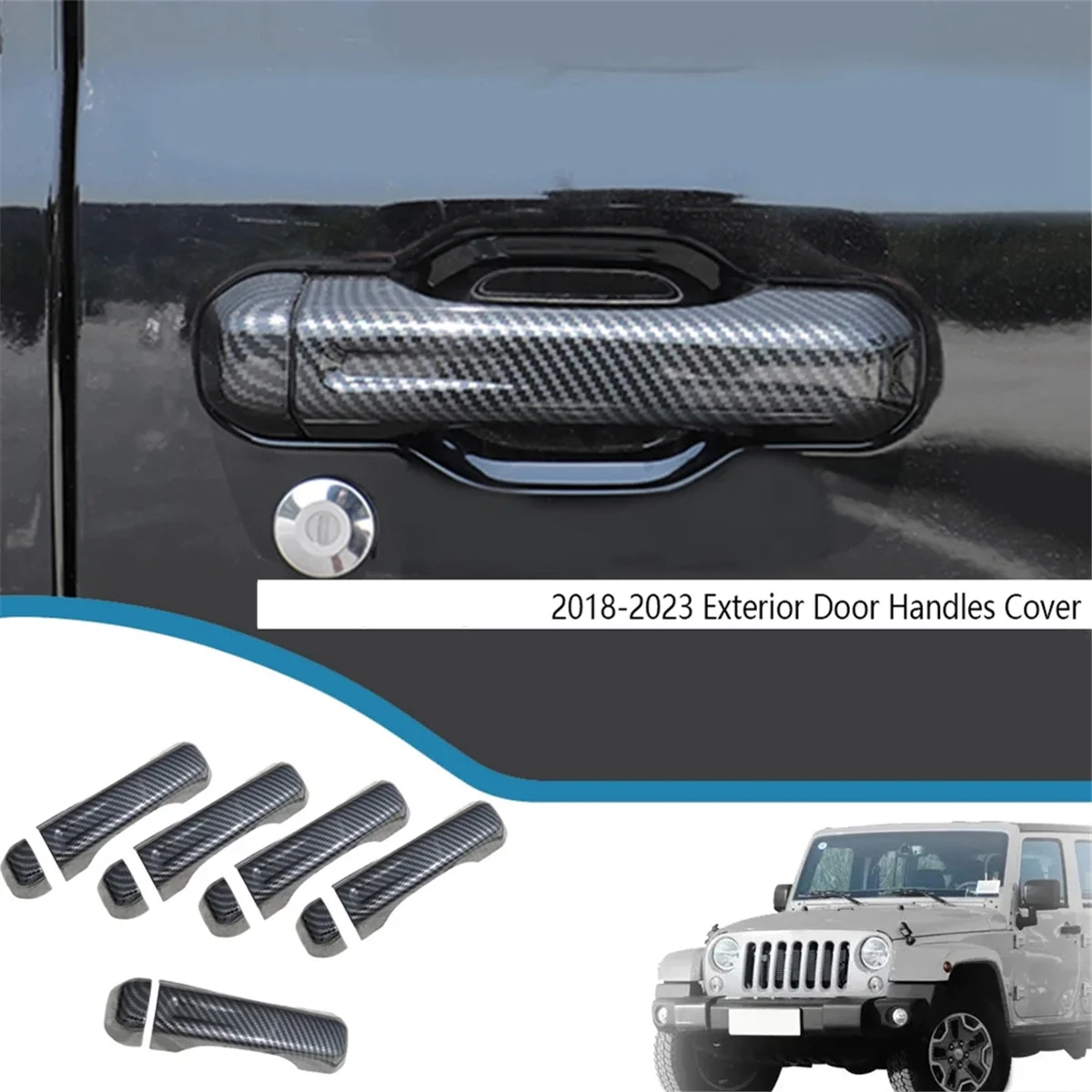 Black Side Door Grab Handle Cover Trim Tailgate Handle Stickers for Jeep Wrangler JL 18-23 Exterior Door Handles