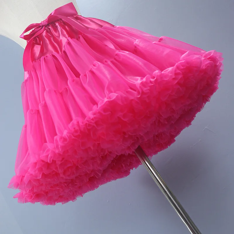 Women Girl Ruffled Short Petticoat Lolita Solid Color Fluffy Bubble Tutu Skirt Puffy Half Slip Prom Crinoline Underskirt No Hoop