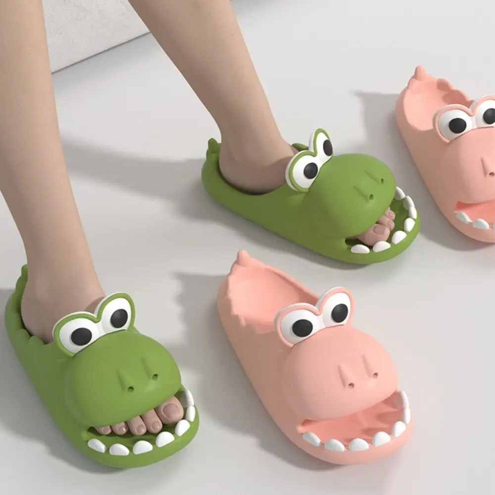 Cute Non-Slip Cartoon Dinosaur Slippers Soft Toe and Hole Dinosaur Pillow Slides Kawaii Thick Sole Dinosaur EVA Slippers Female