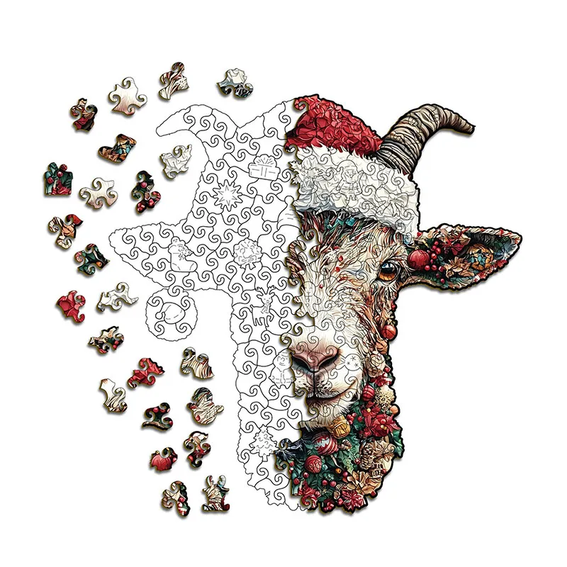 180pcs Xmas Deer Wooden Puzzle Irregular-shaped Jigsaw Puzzle Game Birthday Christmas Gifts Money Box Christmas Home Decor