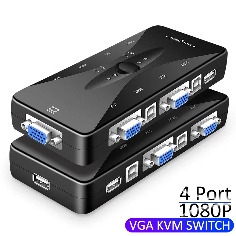 

2/4 Port VGA KVM Switch 1080P USB 2.0 4 In 1 Out VGA Splitter Mouse Keyboard Printer Pendrive Monitor Share Switcher Box Adapter