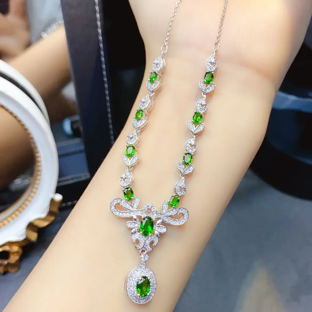 

ZECAA Diopside Fine Jewelry Diopside Necklace Pendant With Natural Diopside Gemstone 4*6mm Silver Lady Diopside Pendant Jewelry