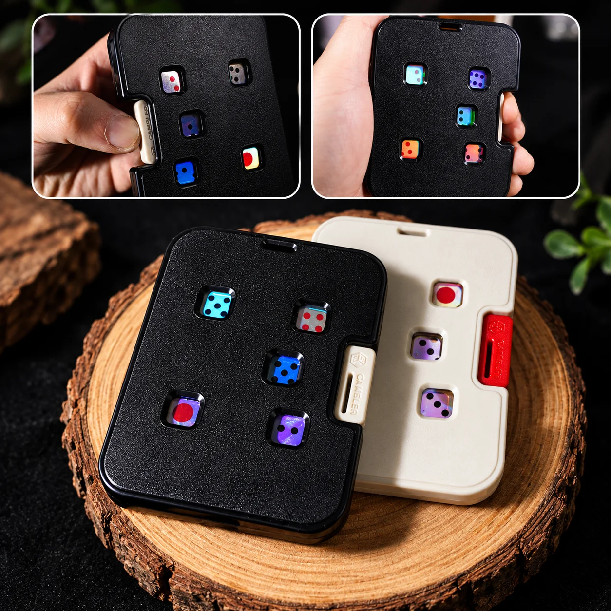 Press-Type Dice Fidget Card, Portable Handheld Dice Game with Colorful Dice Windows for Desk Play and Travel
