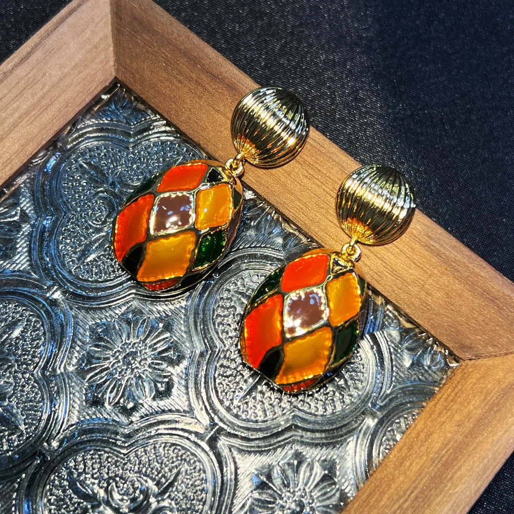 DIY accessories New vintage medieval stud earrings, enamel color hot air balloon retro light luxury high-end stud earrings whole