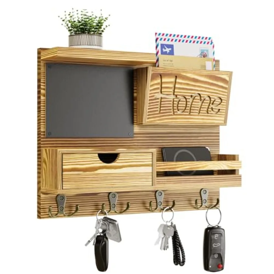 

Настенный органайзер для ключей в стиле фермерского дома с отделением для почты — простая установка, настенное крепление, включает в себя доску для записей, ящик для кошельков и держатель для ключей.
