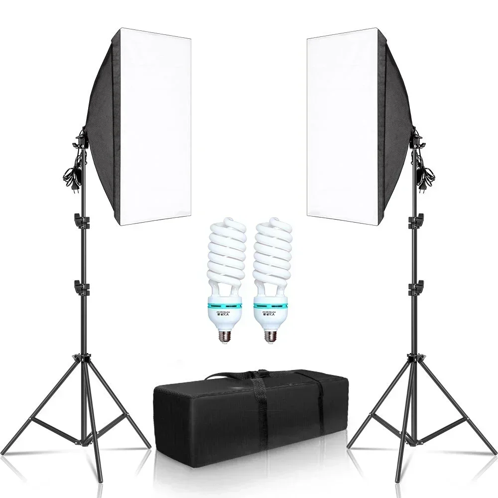 SH 1-3 Stück Fotografie 50x70CM Softbox Beleuchtungssets Professionelles Lichtsystem mit E27 Fotografischen Glühbirnen Fotostudio