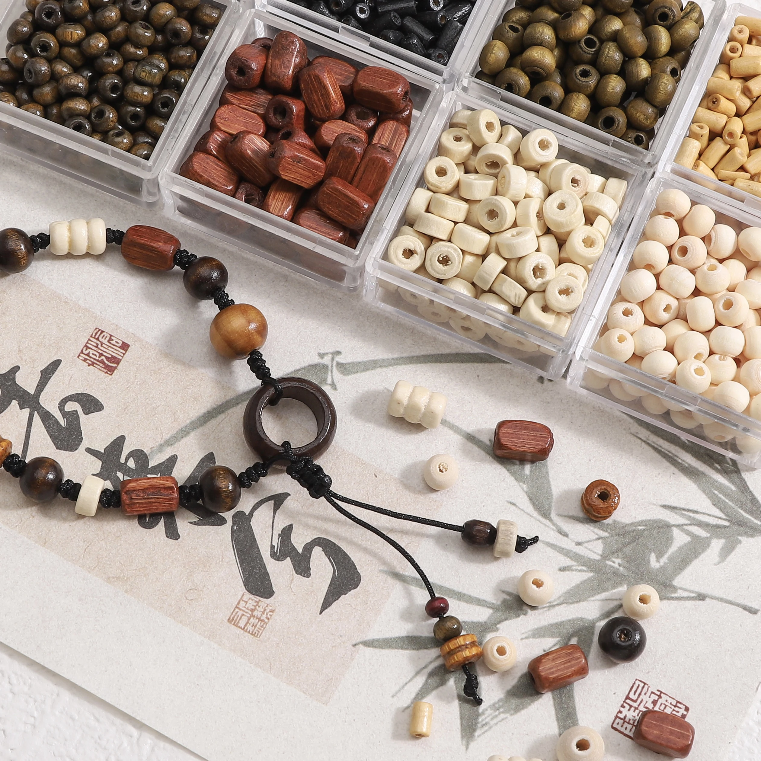 20pcs 7x8mm Wood Beads 1.5-2.8mm Hole Mixed Colors DIY Phone Case Bracelet Necklace Charms Keychain Craft Accessories