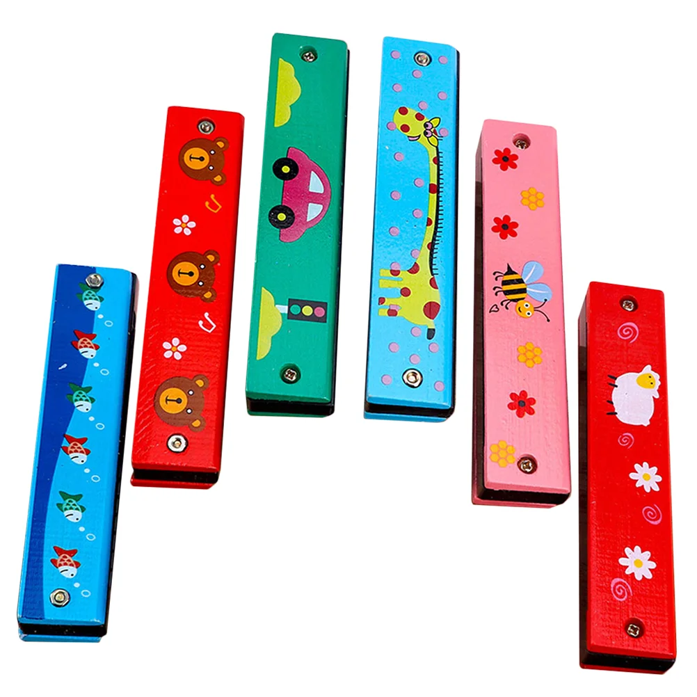 

6 Pcs Harmonica Students Toy Wooden Cartoon Instrument Plaything Small Educational Toys Pupils Instruments