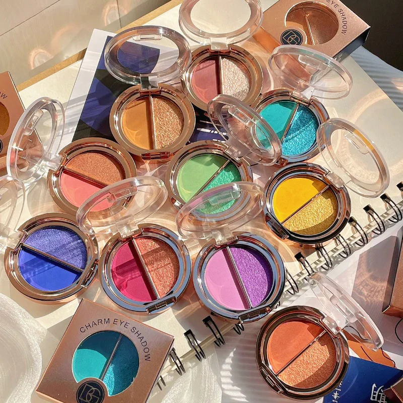 New Macaron 2 Color Eyeshadow Palette Shimmer Glitter Nude Pearly Matte Glitter Eyeshadow Pallete Shiny Eye Shadow Eye Pigments