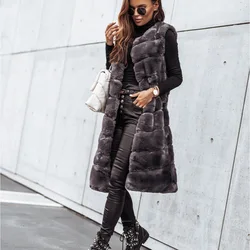 2023 Autumn and Winter Long Round Neck Fur Vest Coat Women Fashion Sleeveless Solid Color Thickened Tops Jacket