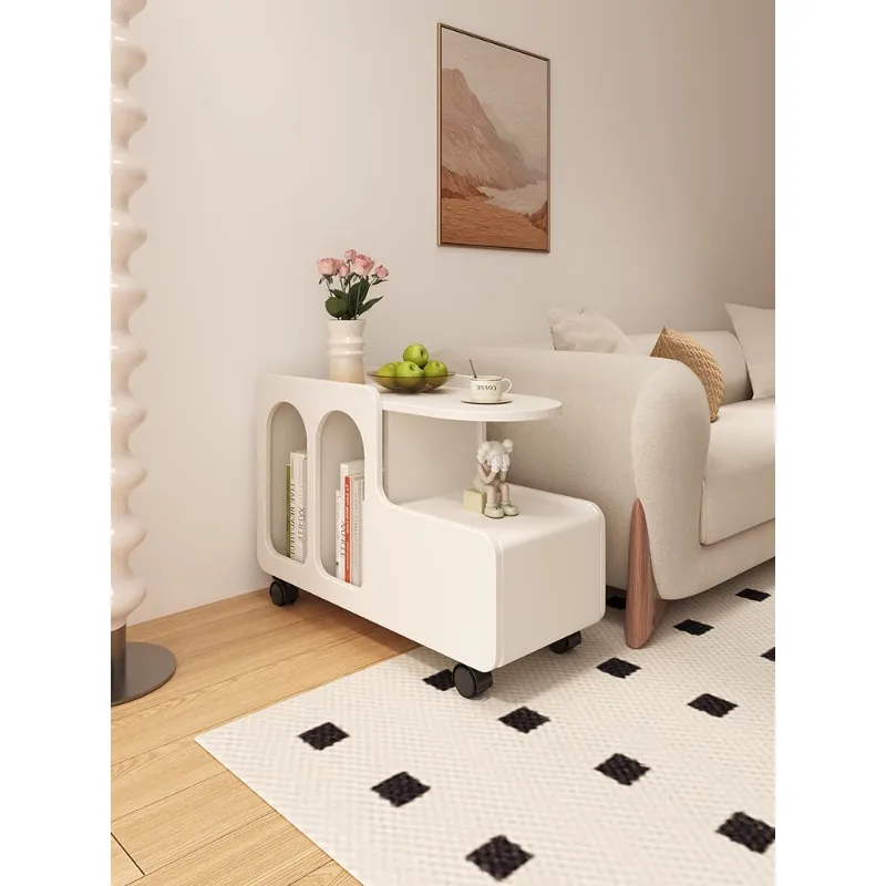 Mobile Cream Side Table with High-End Design - Adds Convenience and Style to Your Space