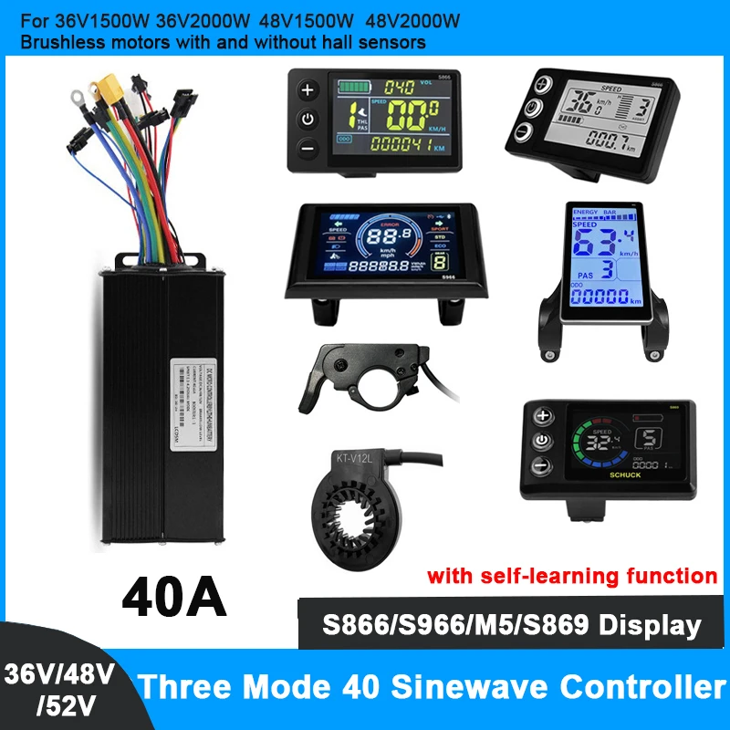 

Three-Mode Ebike SineWave Controller 40A with Learning Function S866 S966 S869 LCD Display 1000W-2000W Motor Electric Bike Kit