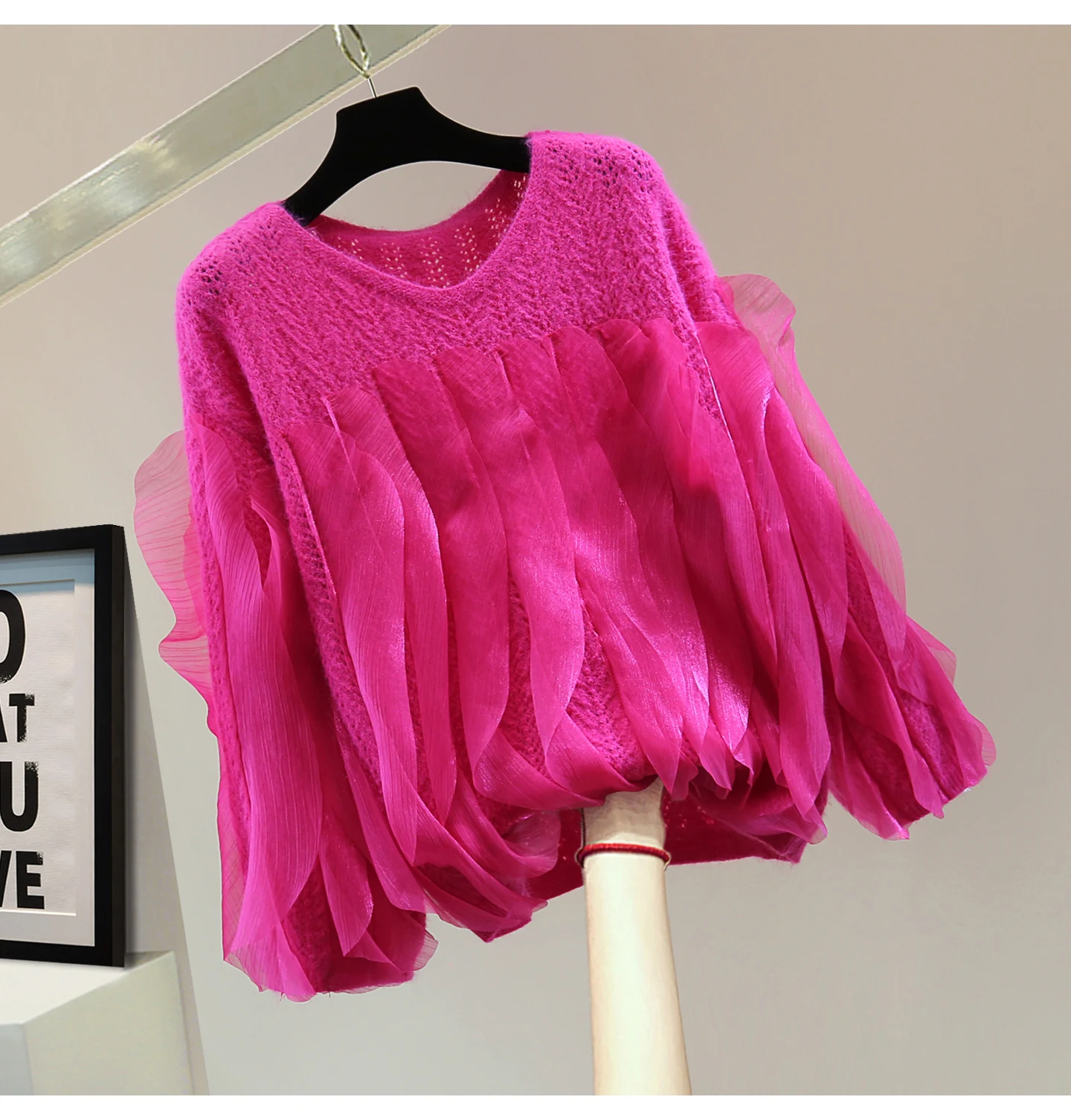 

Глянцевый свитер с v-образным вырезом и рюшами, осень 2022, корейский стиль, утягивающий шифоновый вязаный топ в полоску в стиле пэчворк, Pull Mujer