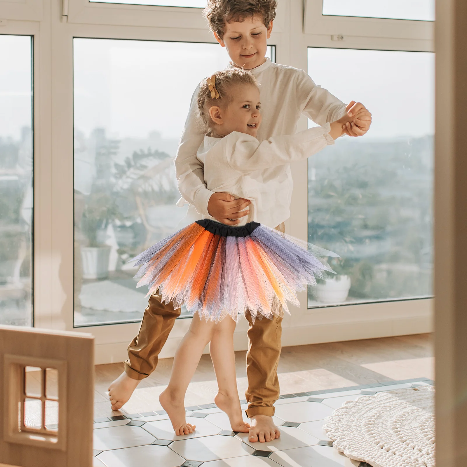 1 قطعة قوس قزح توتو للأطفال قسط تول الرقص تنورة حفلة عيد ميلاد زي هالوين مرحلة الأداء Pettiskirt فتاة فقاعة #5