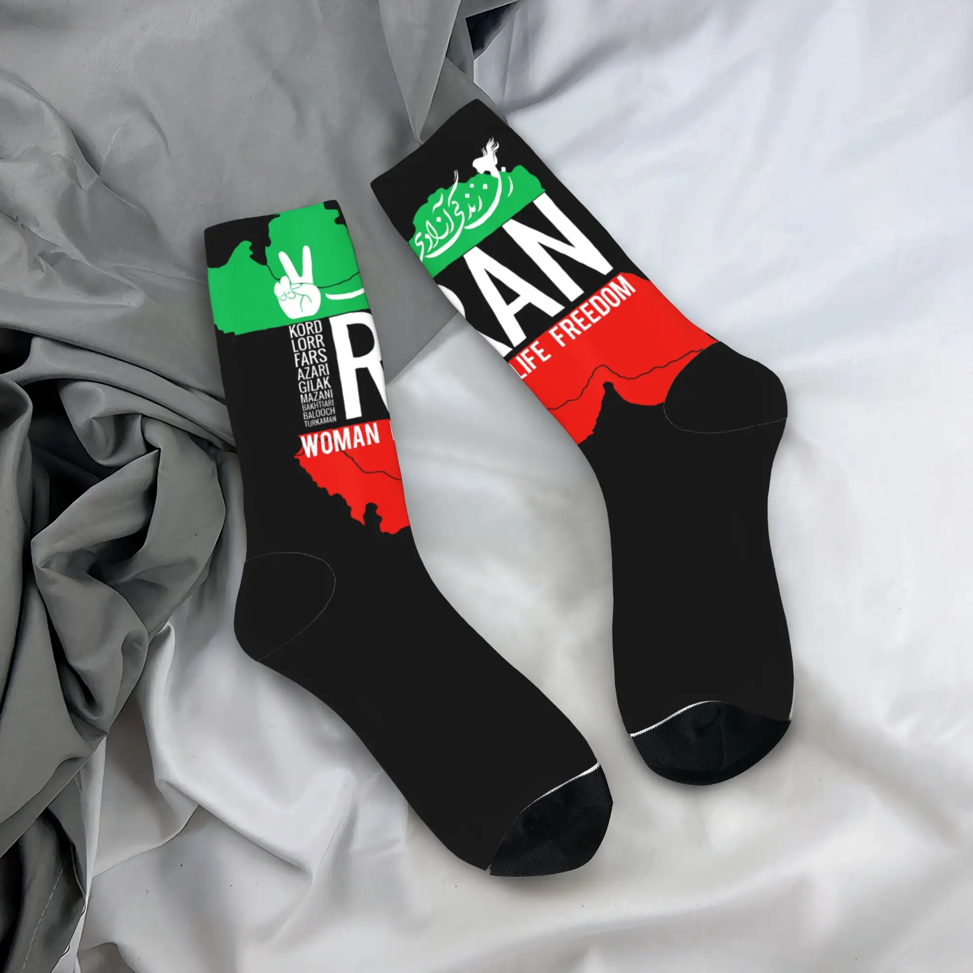 

Iran Zan Zendegi Azadi IRAN Socks Novelty Stockings Unisex Men Soft Climbing Socks Autumn Printed Anti Slip Socks