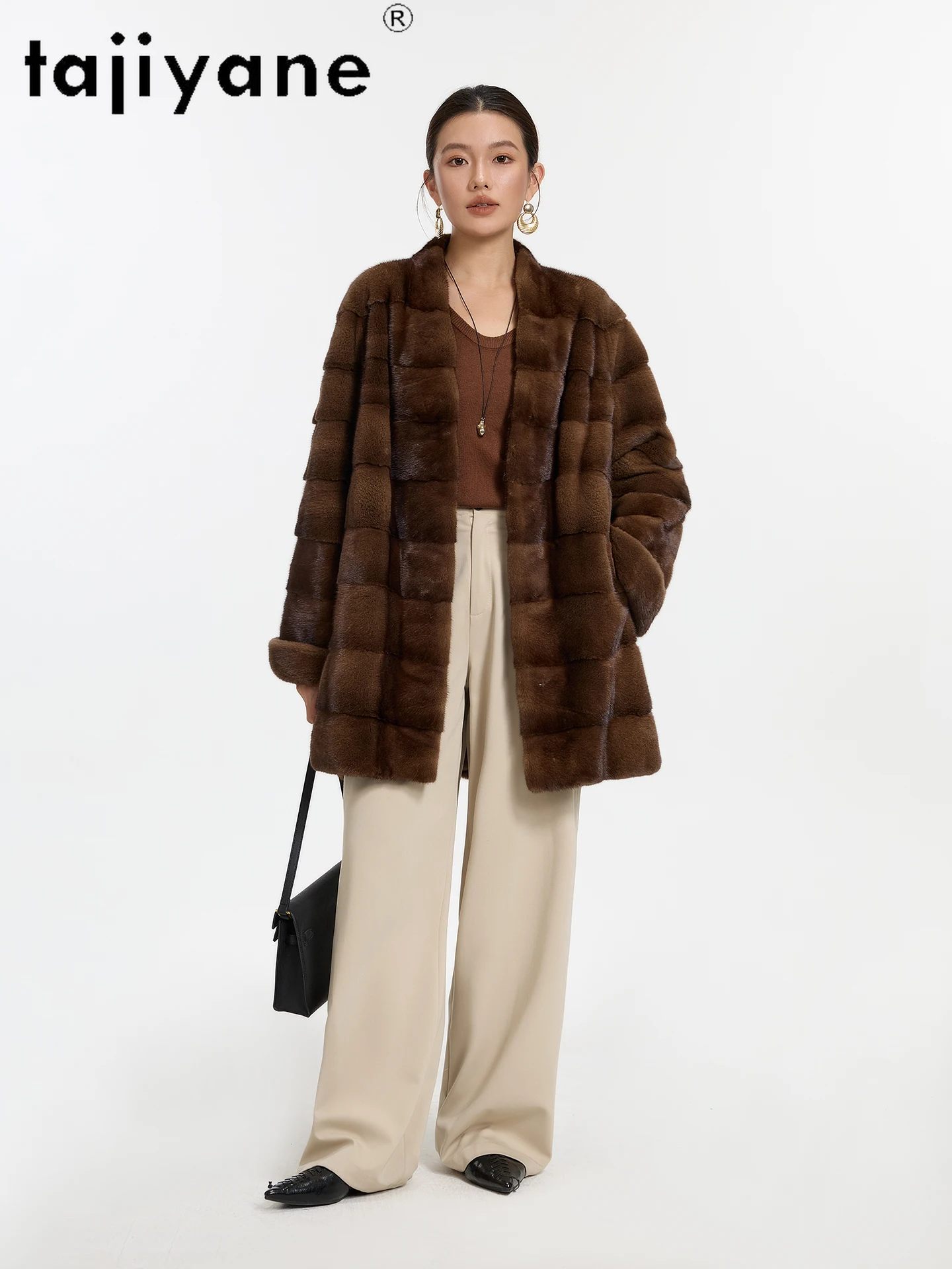 TAJIYANE, женская шуба из натурального норкового меха, роскошная меховая куртка средней длины, женская верхняя одежда высокого качества, зимняя женская одежда 2025 года шуба