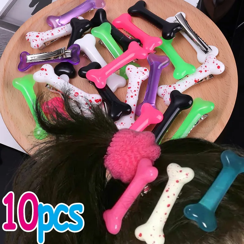 Horquillas góticas para el pelo para mujer, accesorios de banda para el pelo, pinzas para el pelo de hueso de perro vívido, horquilla lateral, 1/10 piezas, Y2K