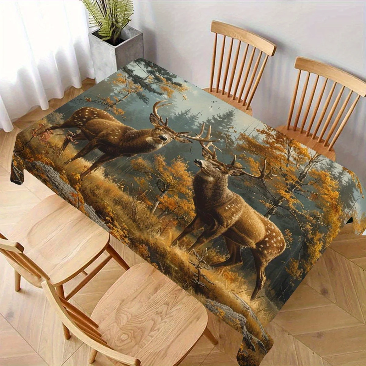 One set of Autumn Forest Two Deer home decor printed tablecloth, suitable for family gatherings