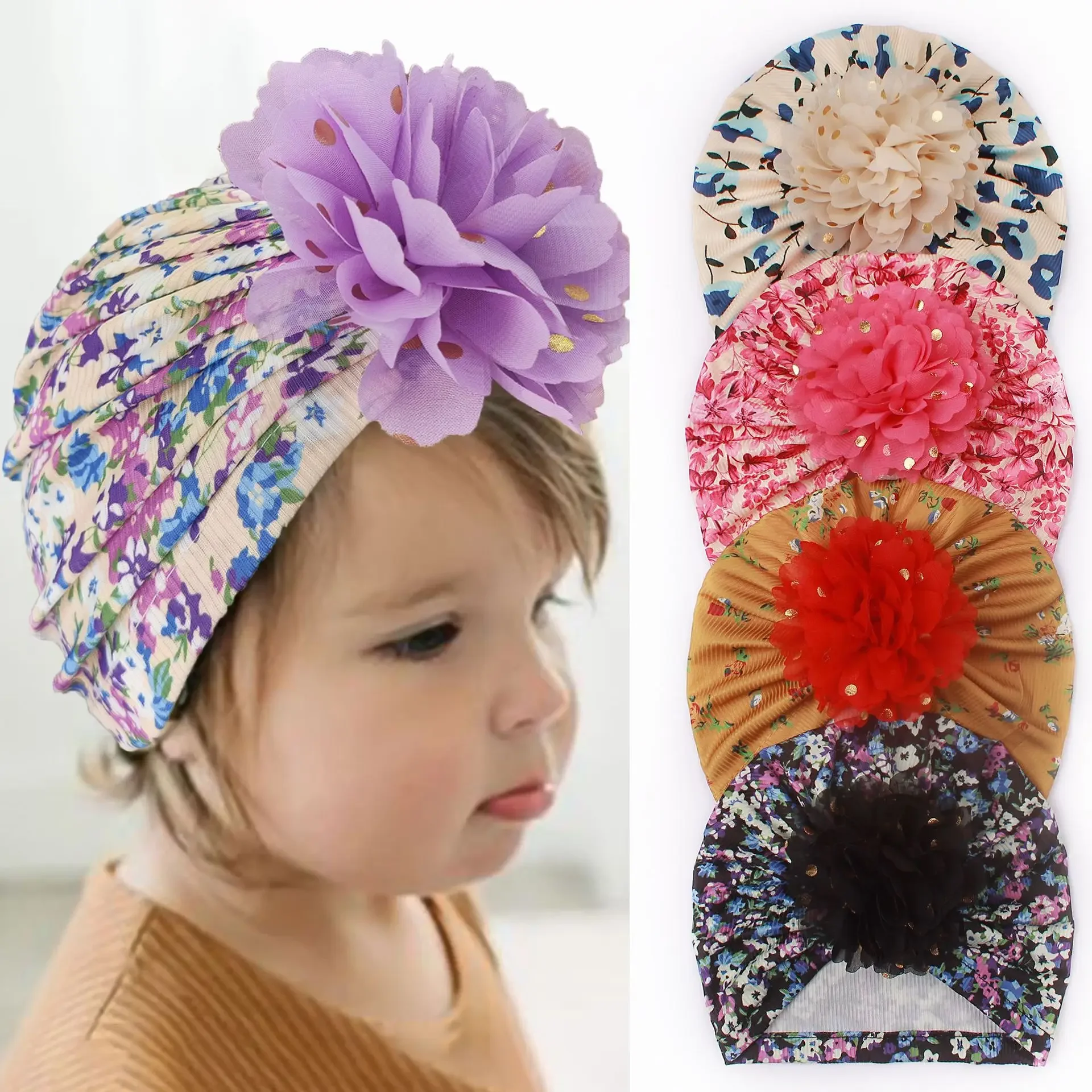 

Baby Turban Baby Girl Round Ball Beanie Newborn Leopard Donnut Soft Fabric Bonnet Toddler Cute Turban Hat Hair Accessories 0-3T