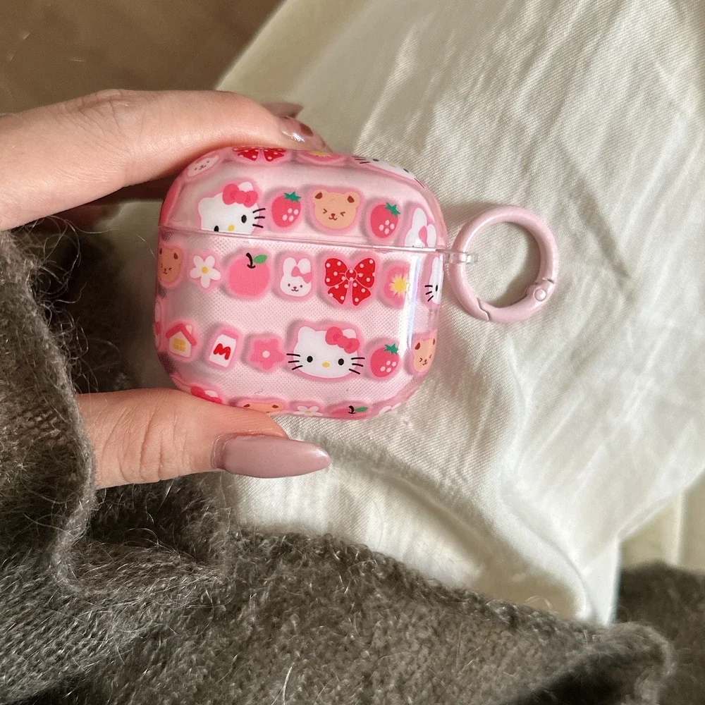 Niedliche Sanrio Hello Kitty Kopfhörerhülle für Airpods 4 1 2 3 Pro 2, kabellose Bluetooth-Headset-Schutzhülle mit Anhänger