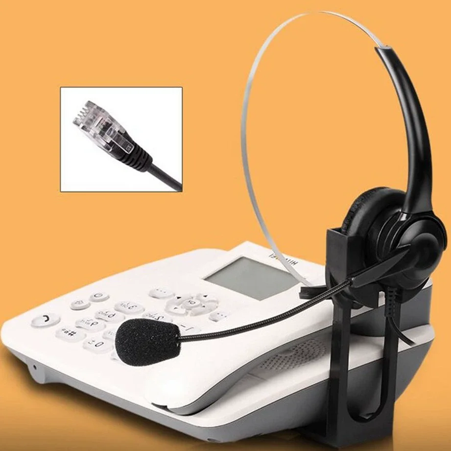 Auriculares con cable para teléfono fijo, para servicio al cliente, monoaurales, con micrófono