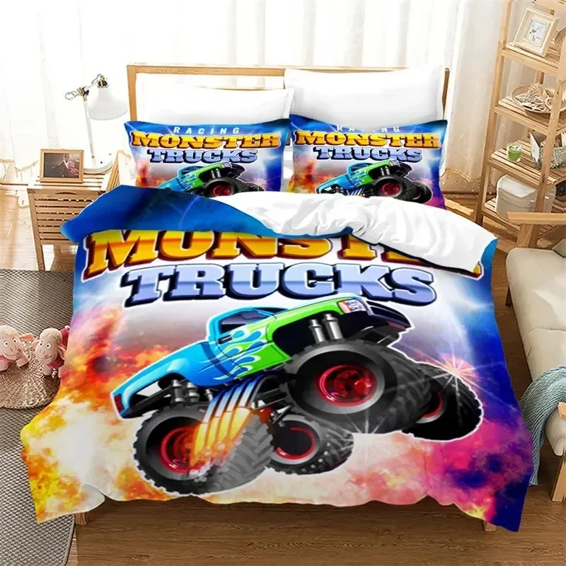 

Monster Truck Cool Vehicle Off Road Vehicle Bedding Set Boys Girls Twin Queen King Size Duvet Cover Pillowcase Bed boys Adult