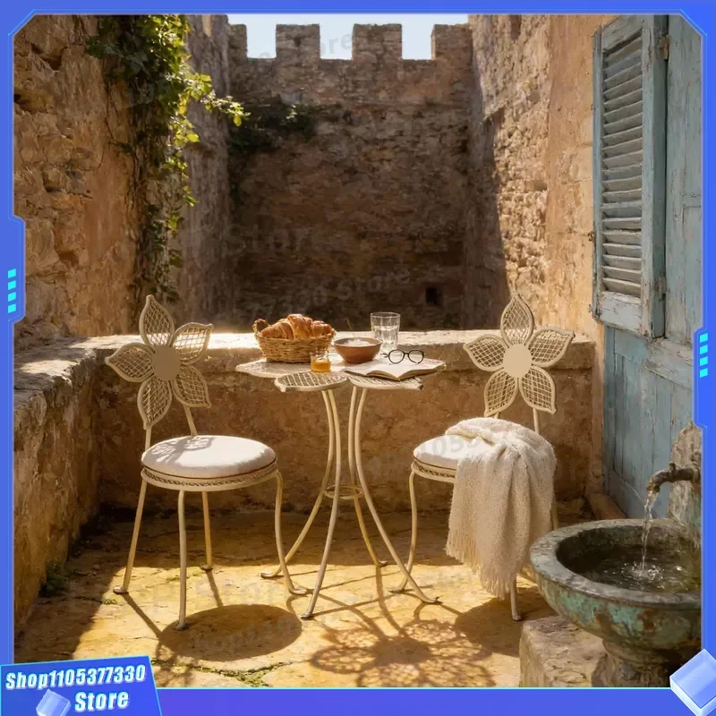 Nordic Wrought Iron Outdoor Table and Chair Set for Garden Balcony Courtyard Cafe Milk Tea Shop Patio Furniture Modern Design